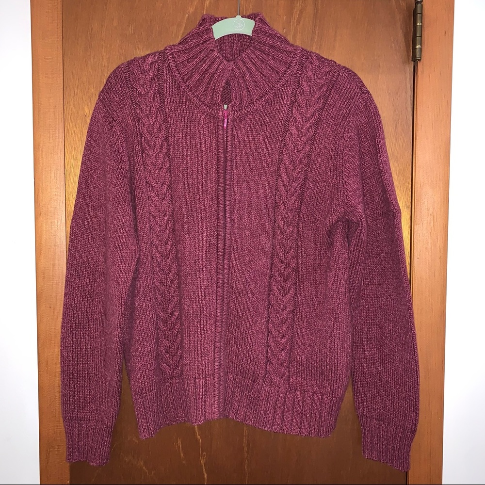Women’s L REG Vtg 90’s CABELA’S Heavyweight Zip Front Cable Knit Sweater